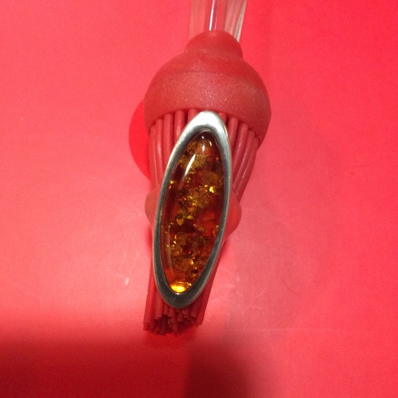 9.25 SILVER & COGNAC AMBER RING - Picture 3 of 7